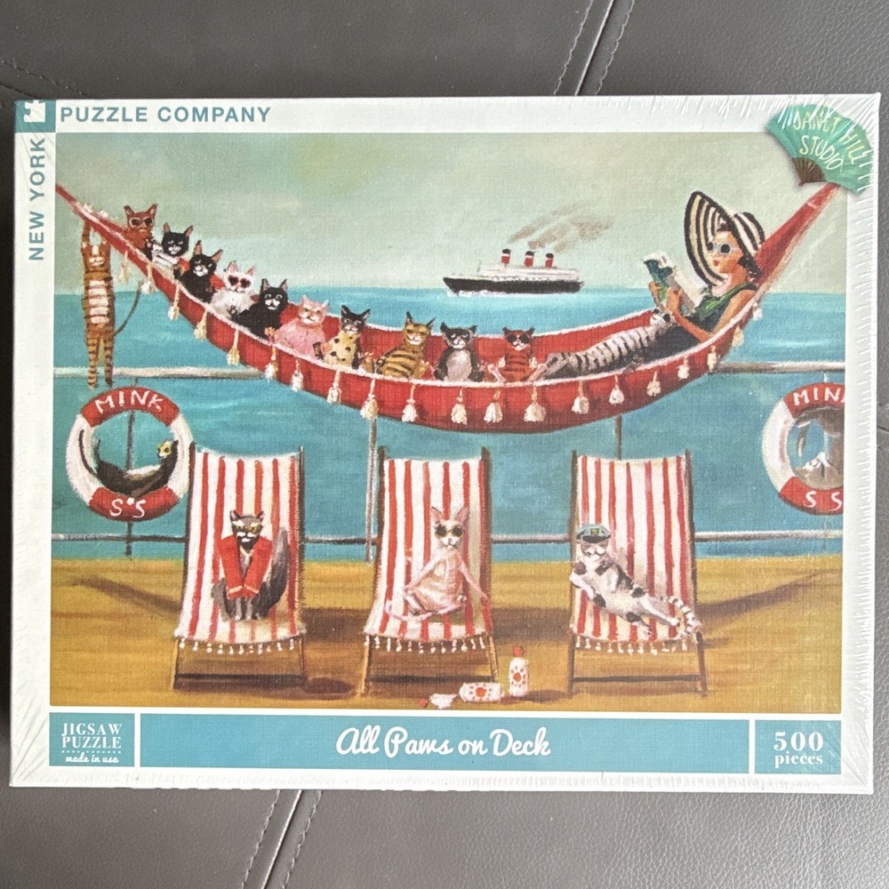 New York Puzzle Co All Paws on Deck Cats 500-Piece Janet Hill Studio Art USA